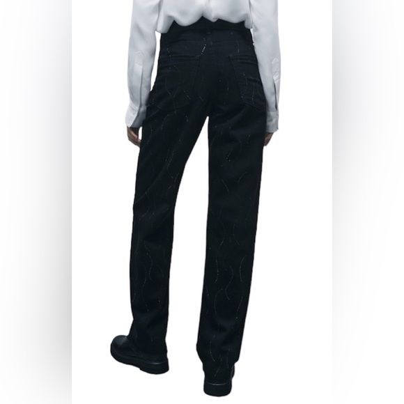 Zara Womens Straight Leg Mid Rise Rhinestone Black Jeans Size US 2/ EU 34 NWT - Picture 8 of 13